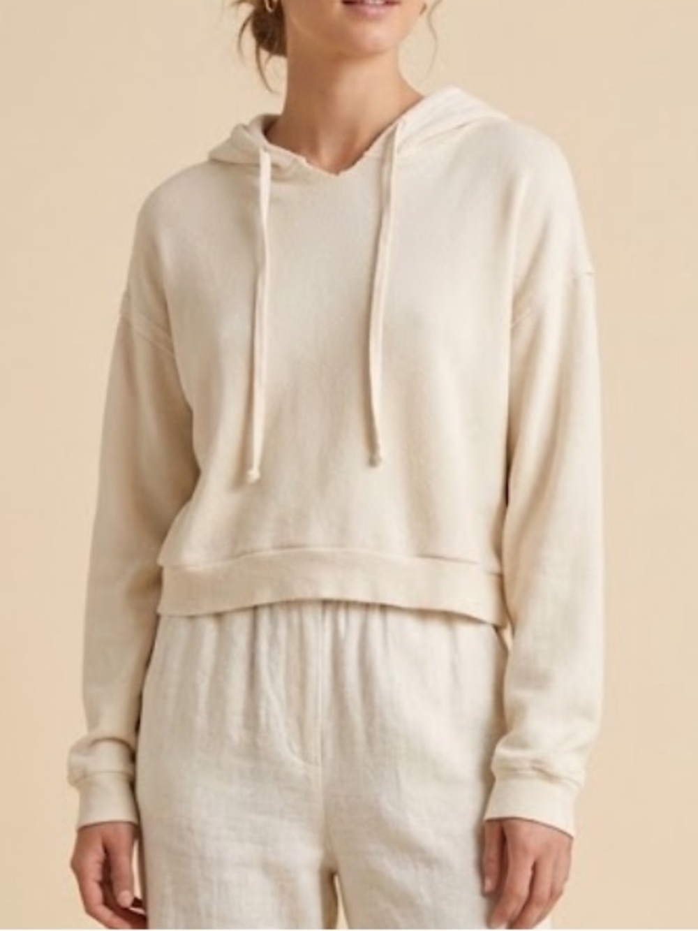 Free People Beach Cream Hoodie Size XS Crop Oversized